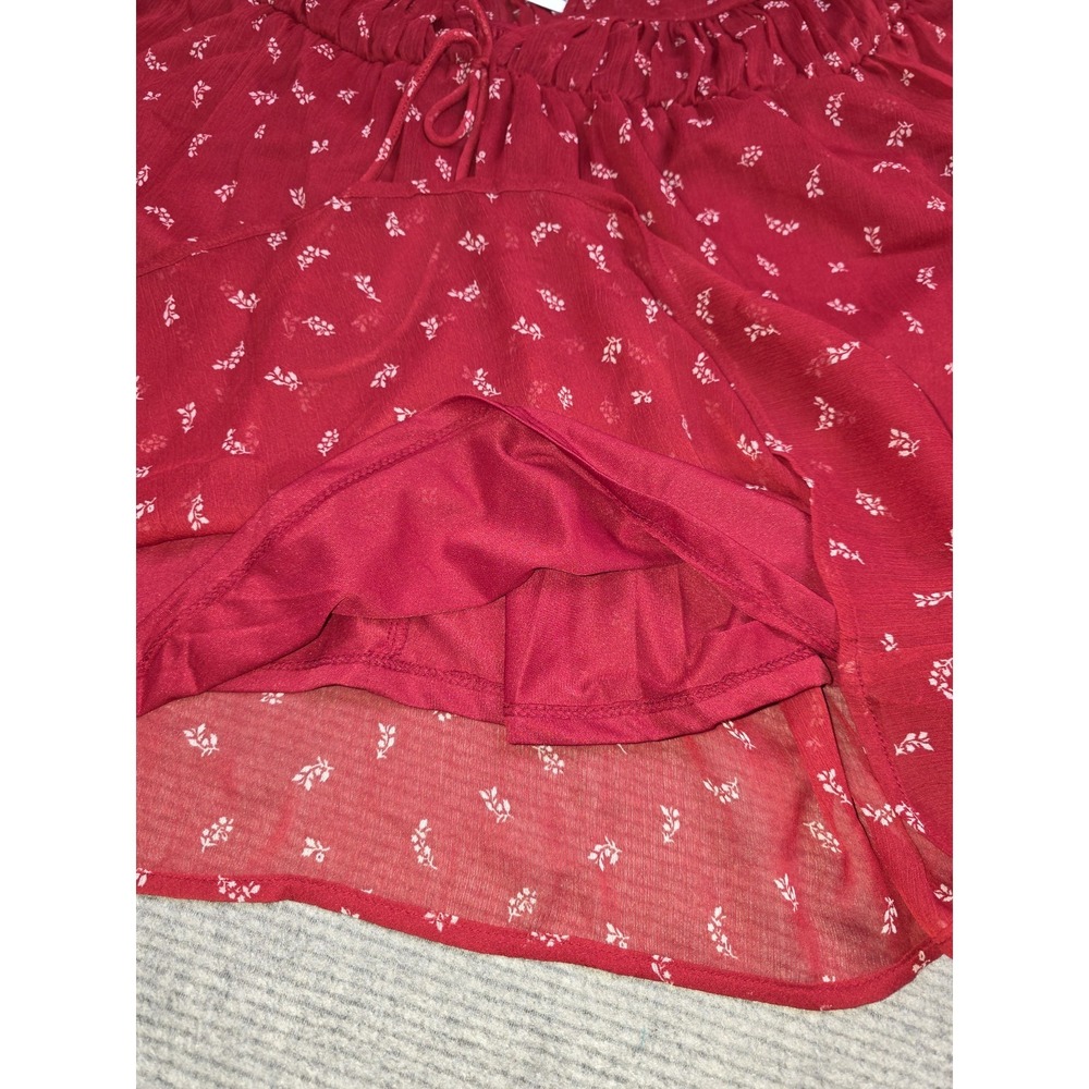 Old Navy Womens L Red Chiffon Ditzy Floral Sheer Lined Long Sleeve Peasant Top - Picture 6 of 14